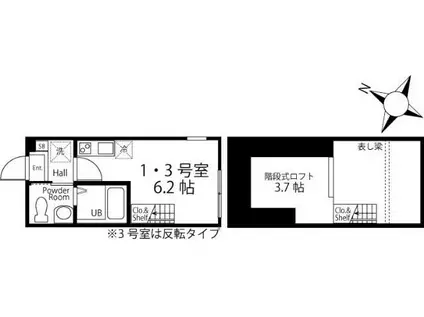 ハーミットクラブハウス横濱WIS(ワンルーム/1階)の間取り写真