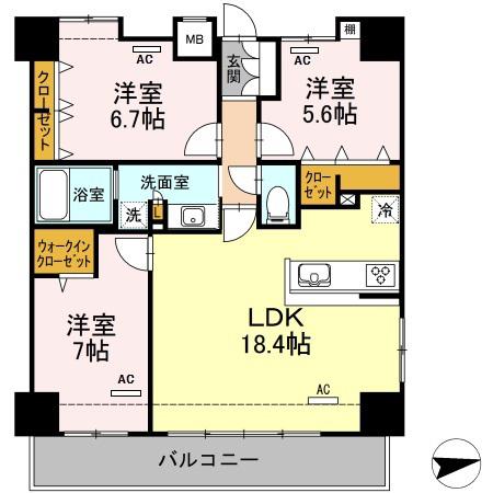 GLANZ KYOEI VI(3LDK/5階)の間取り写真