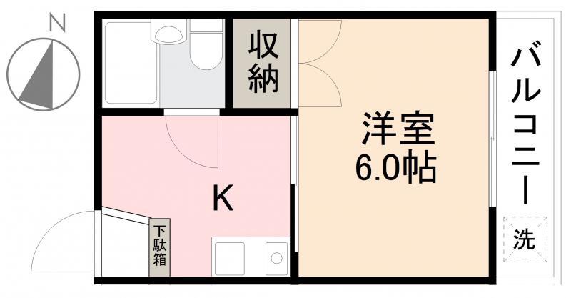 仏生山なかのハイツ(1K/2階)の間取り写真