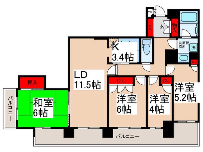 四つ木パークホームズ(4LDK/13階)の間取り写真
