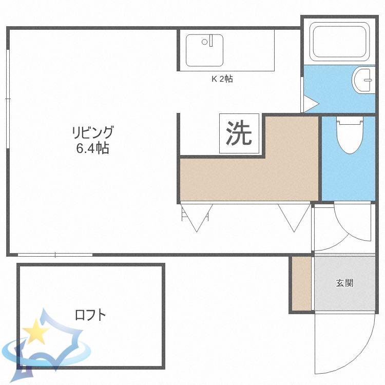 MODULOR中島公園 1ST(1K/2階)の間取り写真
