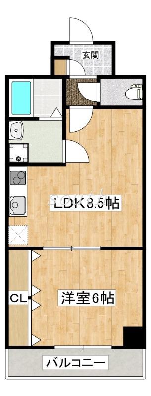 ラ・ポーエあき(1LDK/6階)の間取り写真