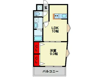 浅野ベイタワー(1LDK/6階)の間取り写真