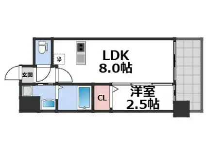 LUXE玉造南(1LDK/13階)の間取り写真