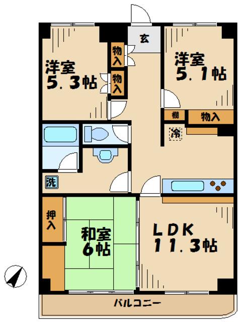 ティーズガーデン稲城(3LDK/4階)の間取り写真