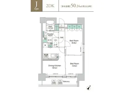 コンフォリア三田イースト(2DK/2階)の間取り写真