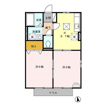 グリーンヒルドK A棟(2K/1階)の間取り写真
