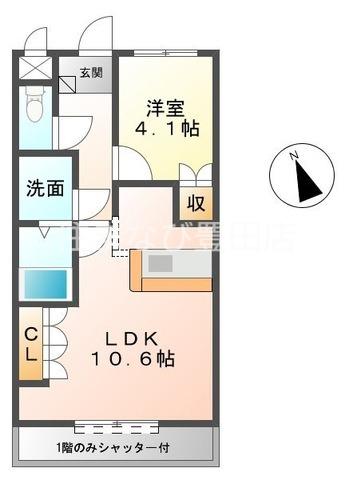 ラビットヒルズII(1LDK/1階)の間取り写真