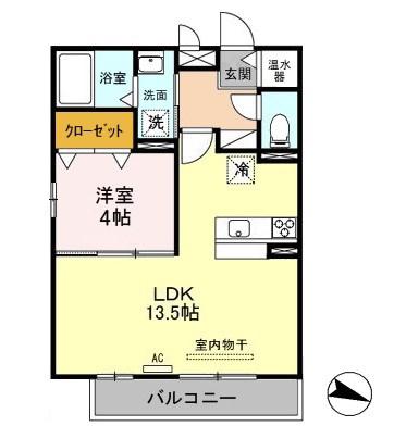リヴェール山田(1LDK/2階)の間取り写真