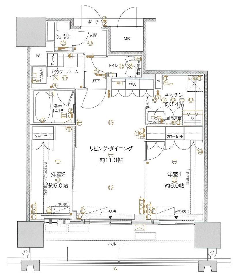 MJR熊本ゲートタワー(2LDK/7階)の間取り写真