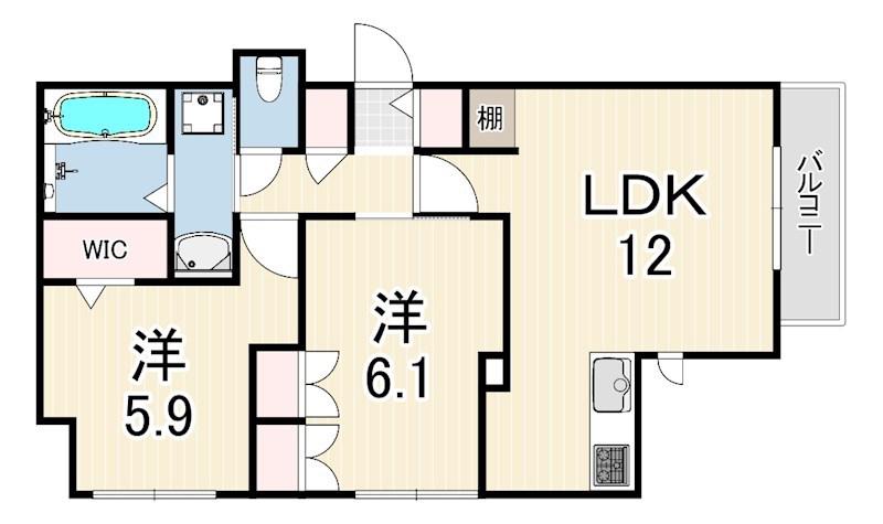 カーサ アズール 六甲(2LDK/2階)の間取り写真