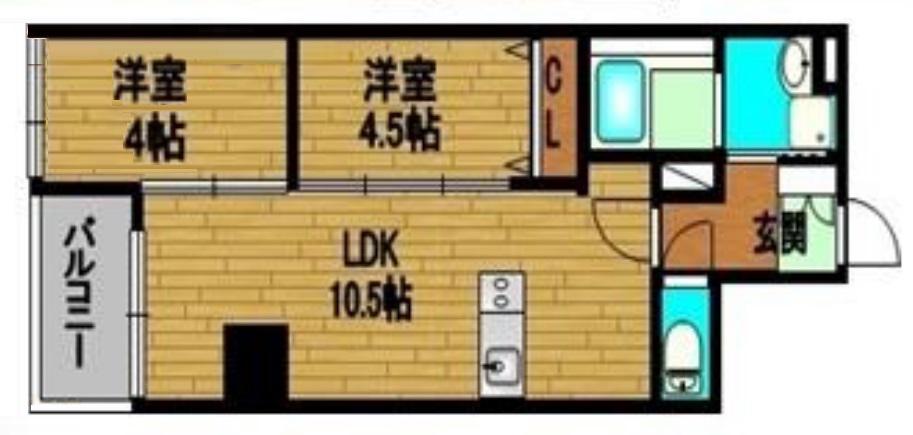 インペリアルスイート南堀江(2LDK/8階)の間取り写真
