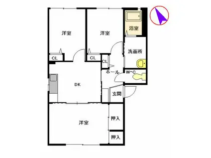 フレグランス長野 B棟(3DK/1階)の間取り写真