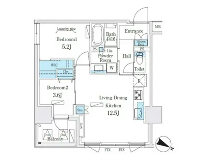 アーバンブリーズ恵比寿(2LDK/6階)の間取り写真