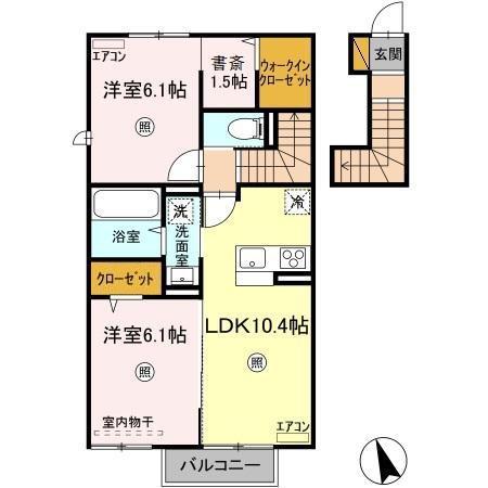 カーサソレイユII(2LDK/2階)の間取り写真