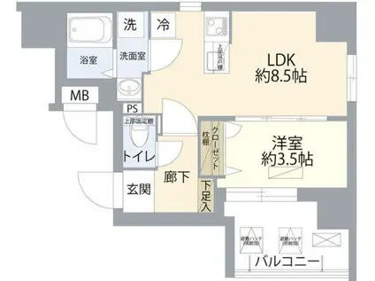 ディアレイシャス湊川公園(1LDK/10階)の間取り写真