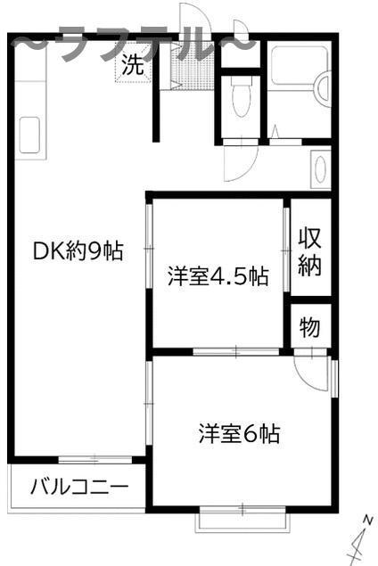 JUNエリールA(2DK/1階)の間取り写真