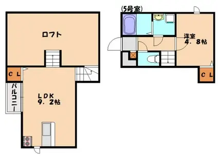 CB奈多ミルト(1LDK/2階)の間取り写真