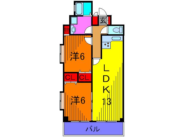 スプリングコート(2LDK/5階)の間取り写真