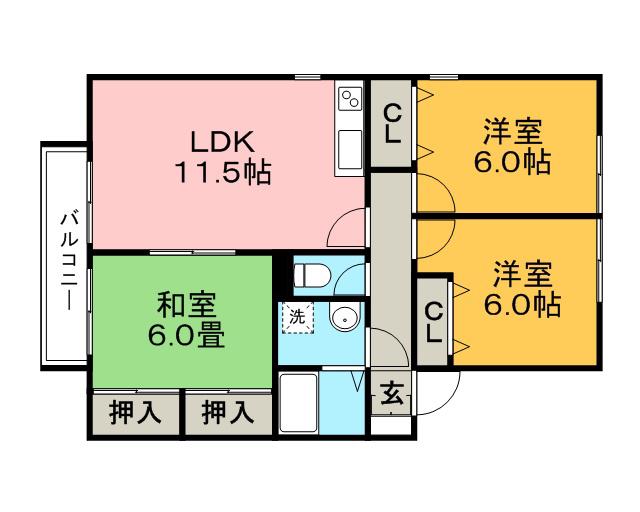 メルベーユ津福(3LDK/2階)の間取り写真