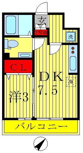 クレストフォート(1DK/2階)の間取り写真