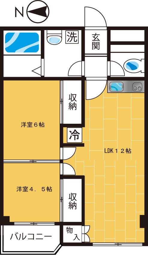 スカイハイツ(2LDK/1階)の間取り写真