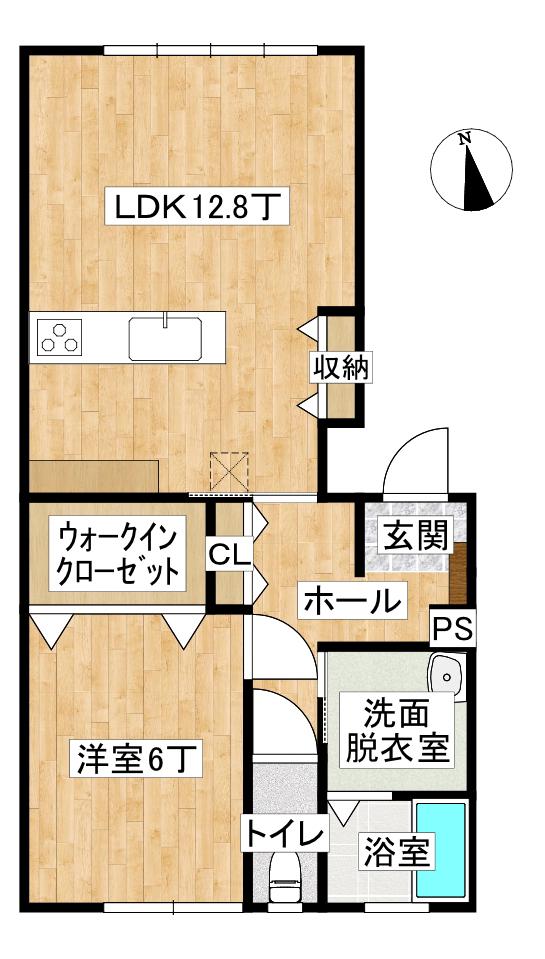 ユアフルJ長坂(1LDK/1階)の間取り写真