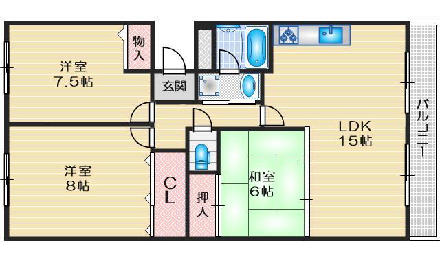 アルカディアン東豊中(3LDK/3階)の間取り写真