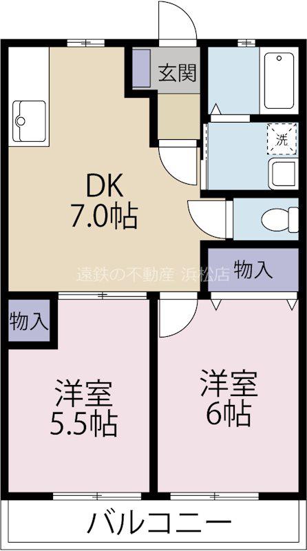 リヴィエールII(2DK/2階)の間取り写真