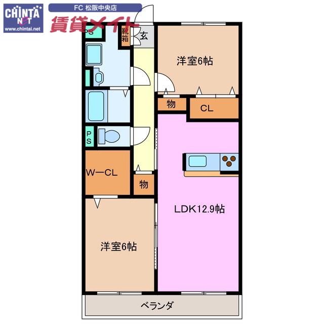 ボヌール(2LDK/1階)の間取り写真