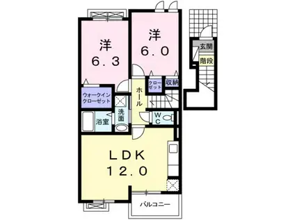 シャン・ド・フルール(2LDK/2階)の間取り写真