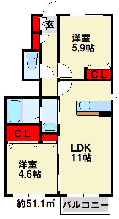シャーメゾン樹(2LDK/1階)の間取り写真