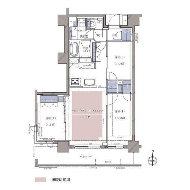 ディームス横濱青木町(3LDK/4階)の間取り写真