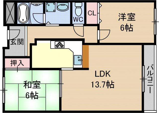 アメージンググレイス(2LDK/4階)の間取り写真