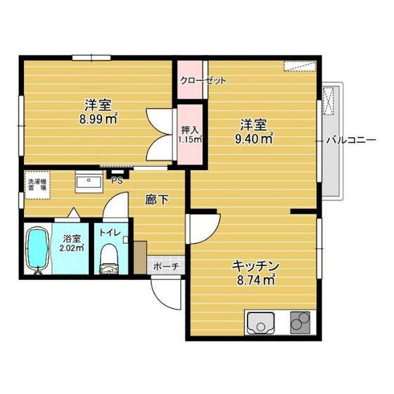 ライズ長江新町(1LDK/2階)の間取り写真