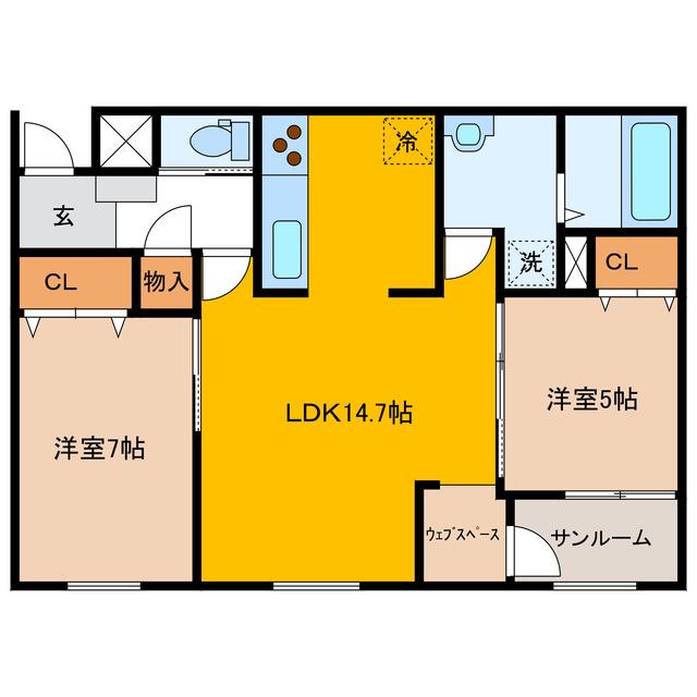 メゾン・シャルドネ岐大前(2LDK/4階)の間取り写真