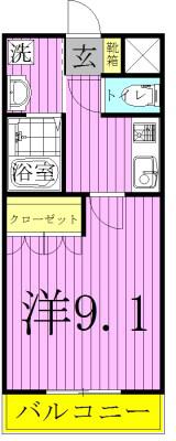 ヒルズ一本木(1K/1階)の間取り写真