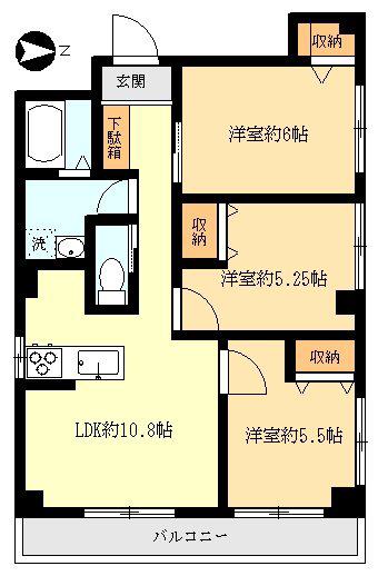 山洪ビル(3LDK/2階)の間取り写真