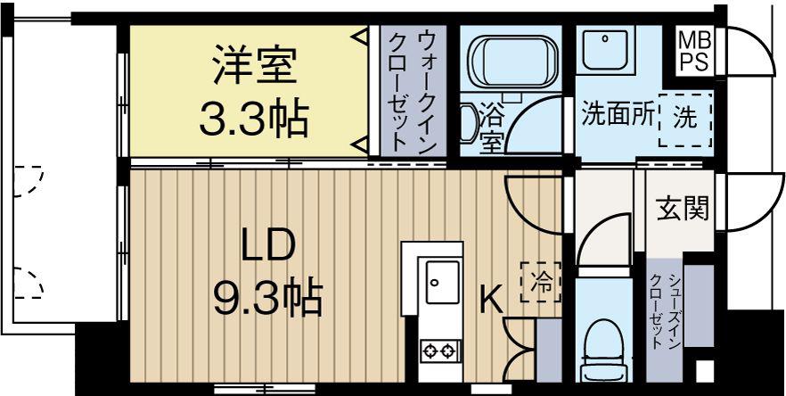 ソシオスヒルズイン博多(1LDK/10階)の間取り写真