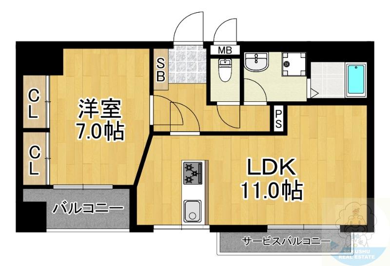 ポートサイド博多(1LDK/4階)の間取り写真