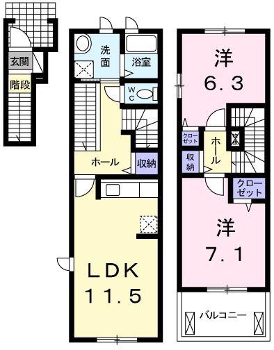 カンパーニャ・ミリオーネ(2LDK/2階)の間取り写真