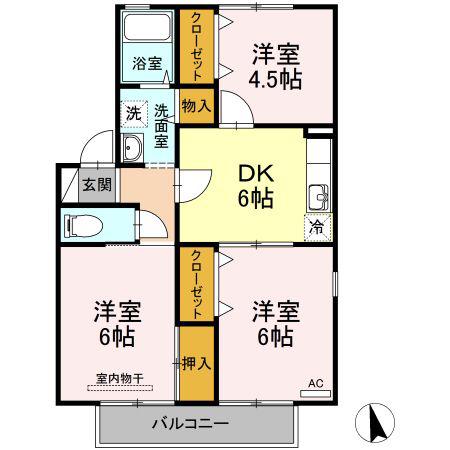メゾンドファミールB(3DK/1階)の間取り写真