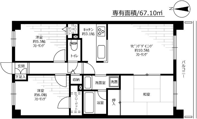 ライオンズマンション横浜三春台(3LDK/6階)の間取り写真