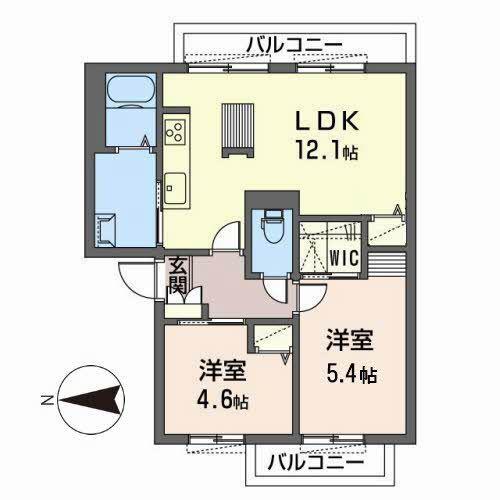 ウエスト HILL II(2LDK/1階)の間取り写真