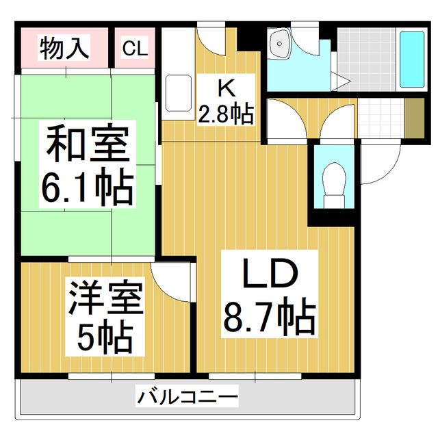 バリュージュフォンテーヌD(2LDK/2階)の間取り写真