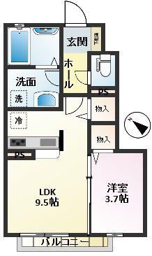 フォンターナ ロッソ(1LDK/1階)の間取り写真
