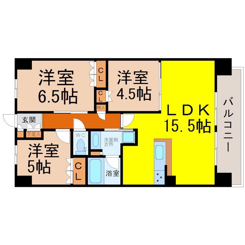ラフィシア上前津(3LDK/4階)の間取り写真