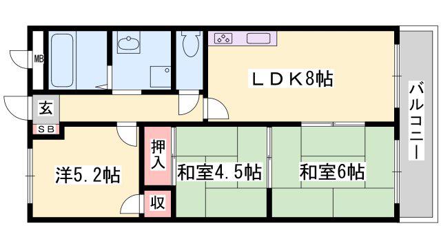 リゾティ英賀保(3LDK/2階)の間取り写真