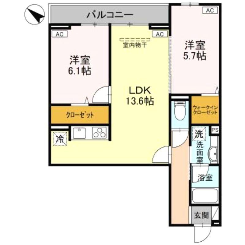奈月ヒルズ(2LDK/2階)の間取り写真