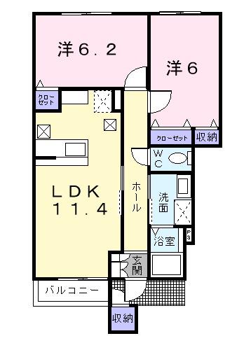 べル ヴィラージュ(2LDK/1階)の間取り写真